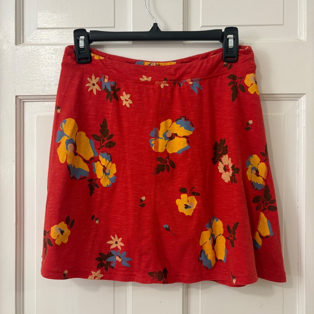 Toad&Co Seleena Skort S Red Floral Organic Cotton Granola Hiking Skirt